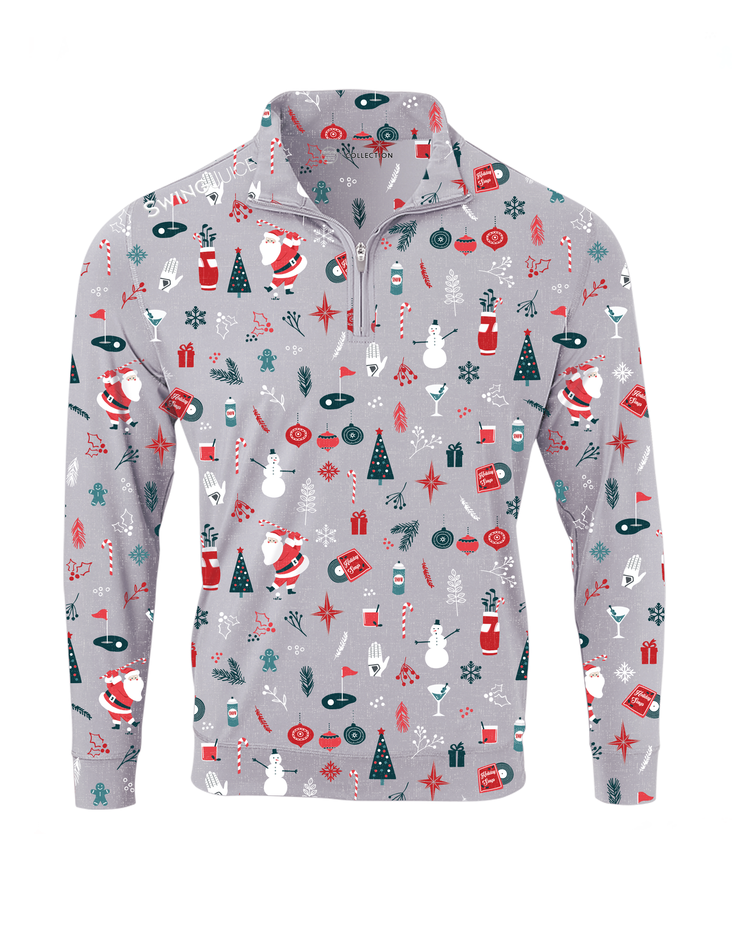 Golf Swingin' Retro Santa Men's Quarter Zip-Grey