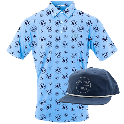 SwingJuice Circle Men's Polo Maui & Retro Unisex Rope Hat Navy/White Bundle-Multi