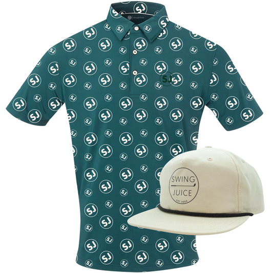 SwingJuice Circle Men's Polo Pine & Golf Retro Unisex Rope Hat Birch Bundle-Pine Green