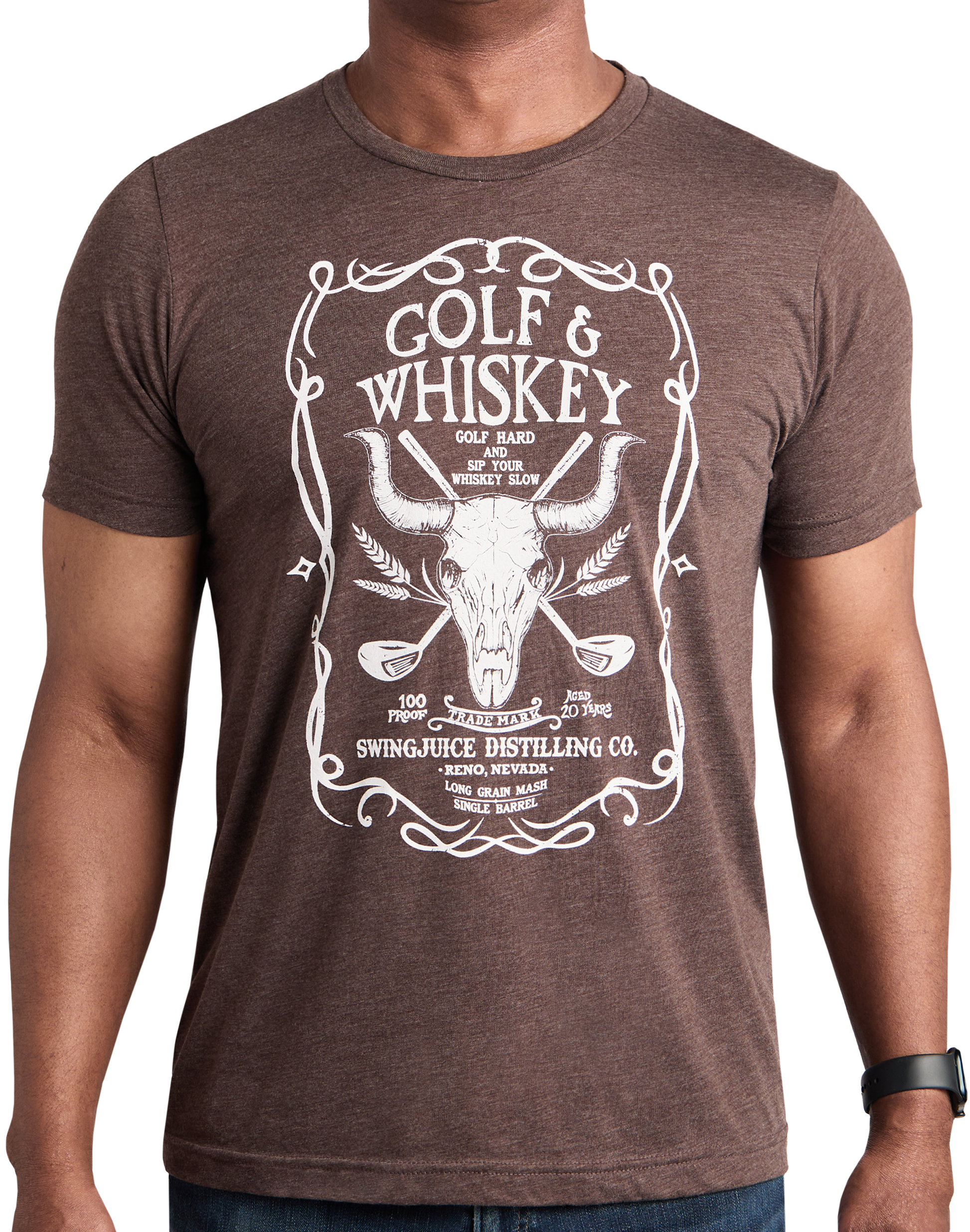Golf & Whiskey Unisex T-Shirt-Brown