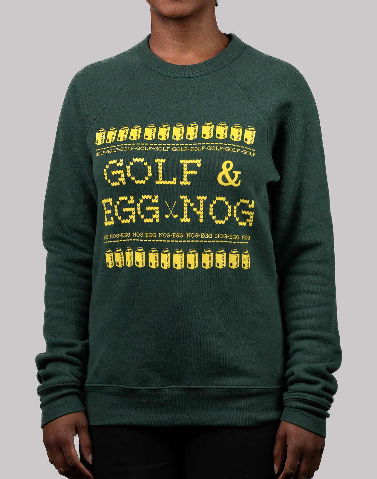Golf & Egg Nog Unisex Ugly Sweatshirt-Forest Green