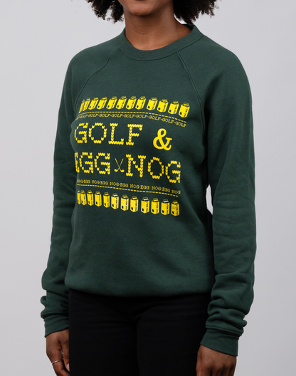 Golf & Egg Nog Unisex Ugly Sweatshirt-Forest Green