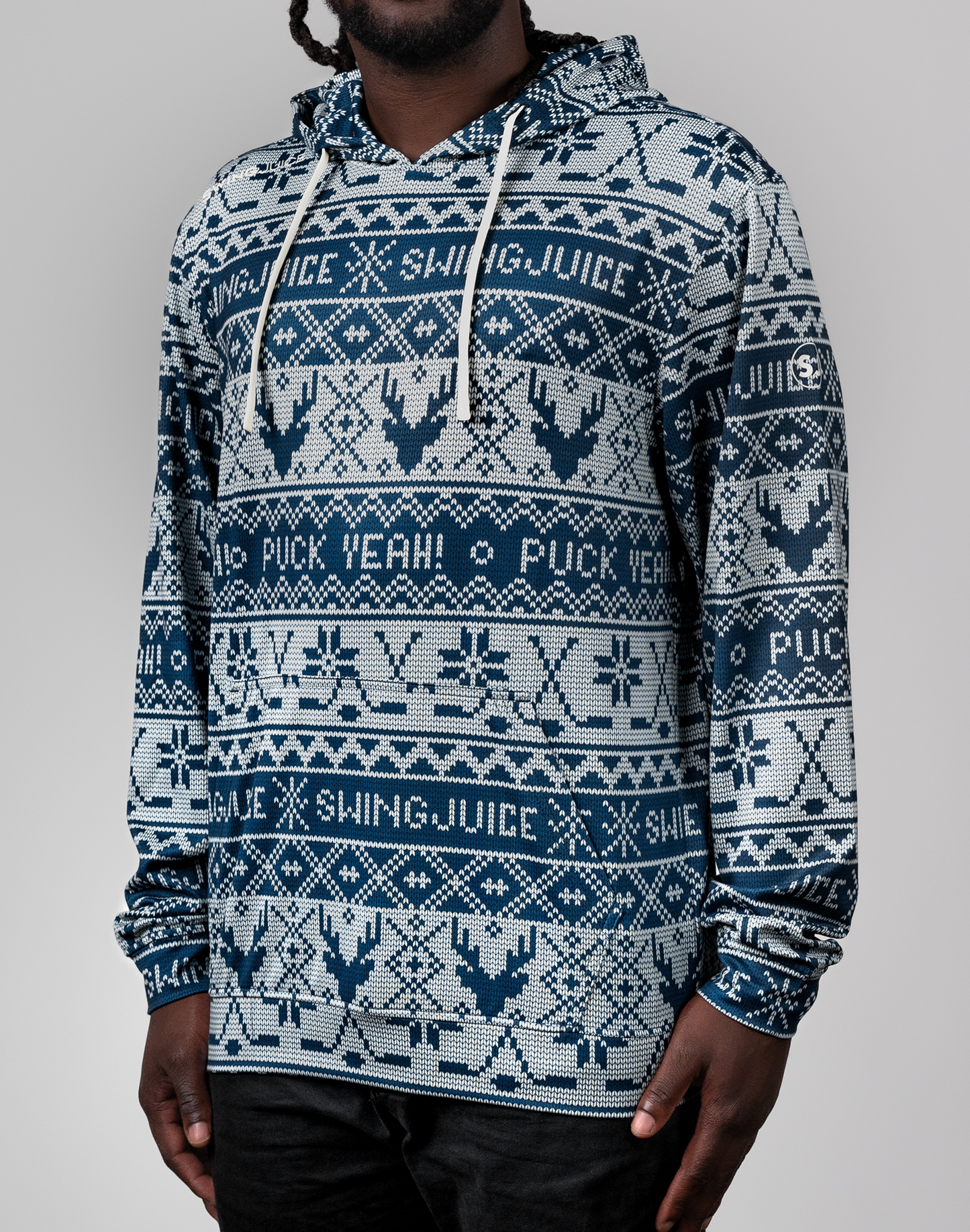 Hockey Puck Yeah Fairisle Men's Performance Hoodie-Navy