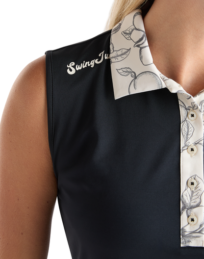 Golf Magnolia Toile Women's Sleeveless Polo-Black