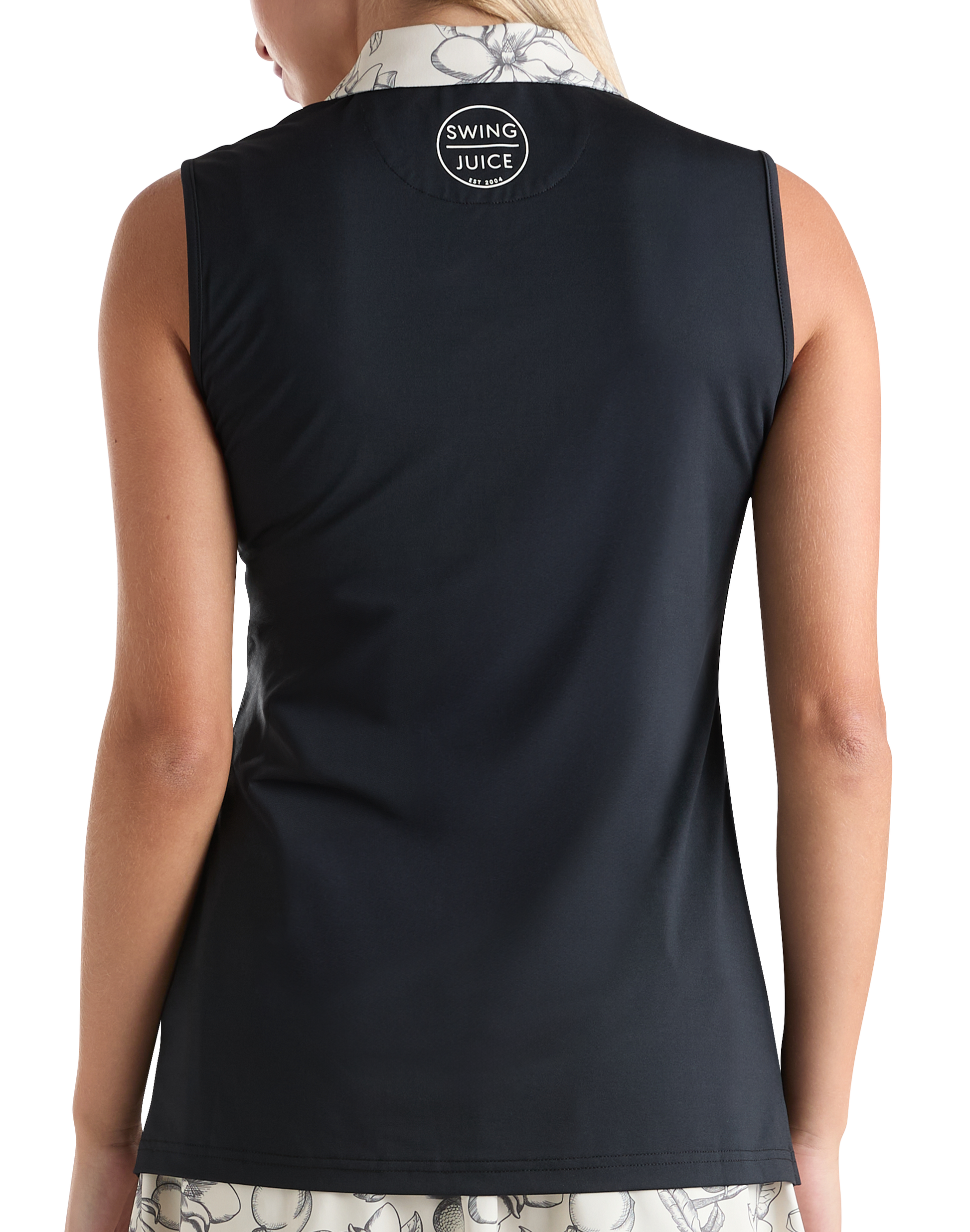 Golf Magnolia Toile Women's Sleeveless Polo-Black