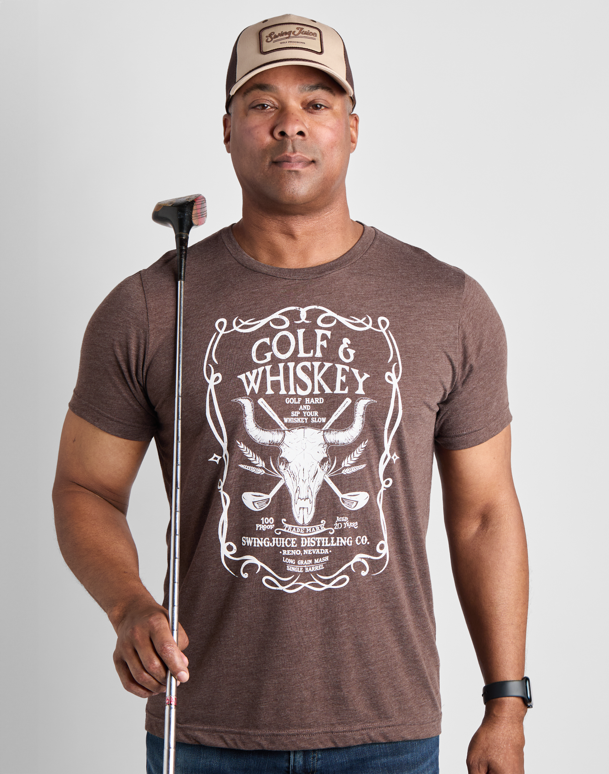 Golf & Whiskey Unisex T-Shirt-Brown