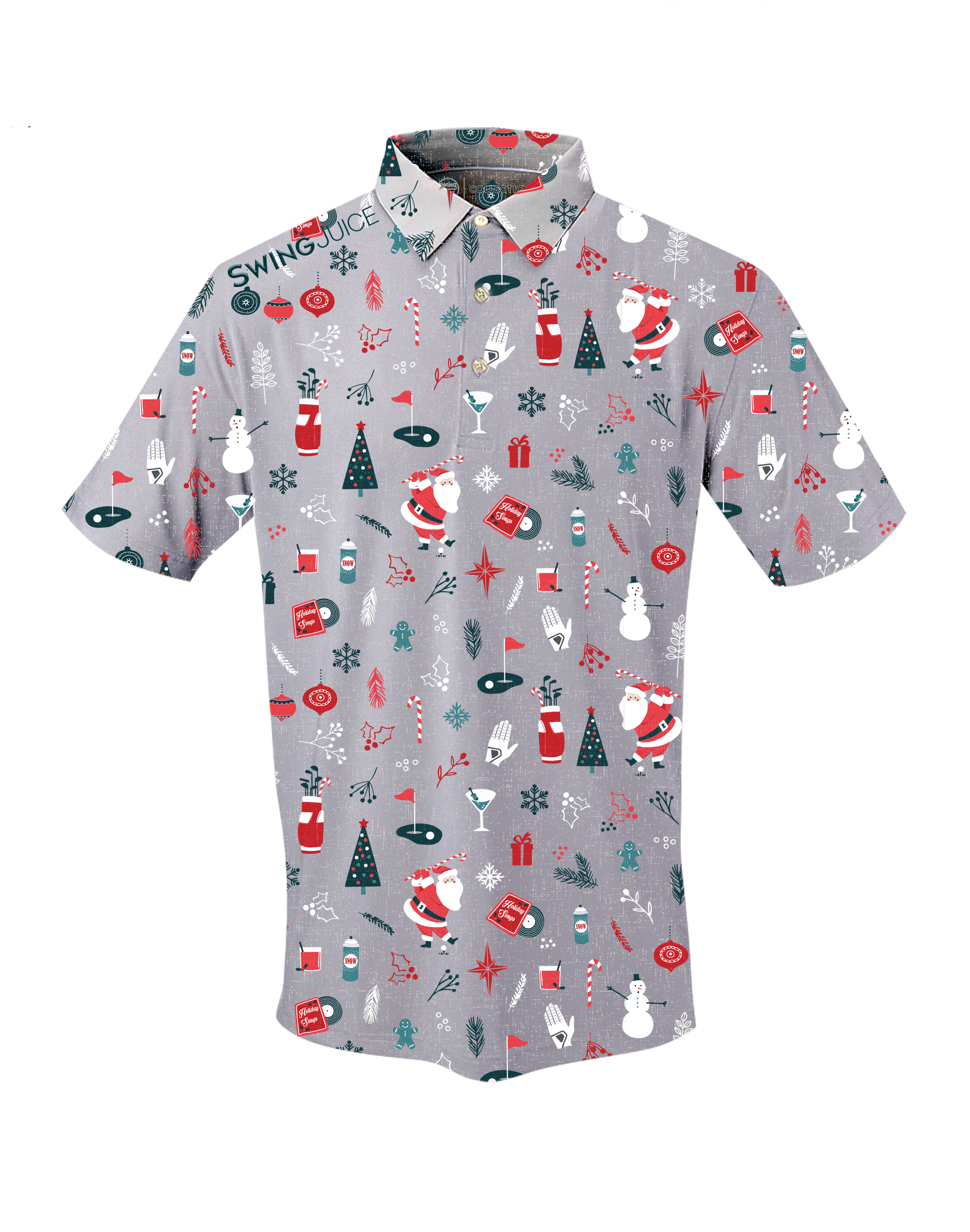Golf Swingin' Retro Santa Men's Polo-Grey