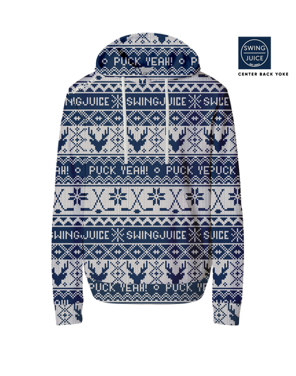 Hockey Puck Yeah Fairisle Men's Performance Hoodie-Navy