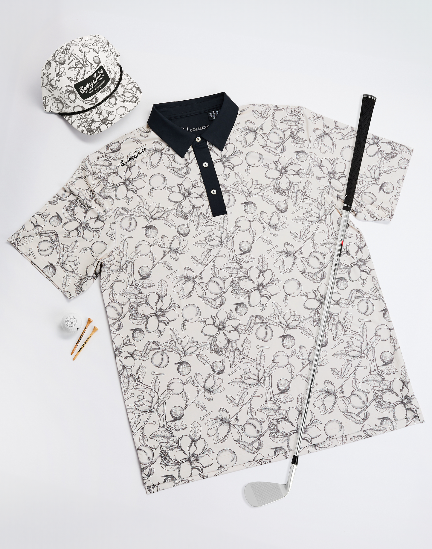 Golf Magnolia Toile Men's Polo-Ivory