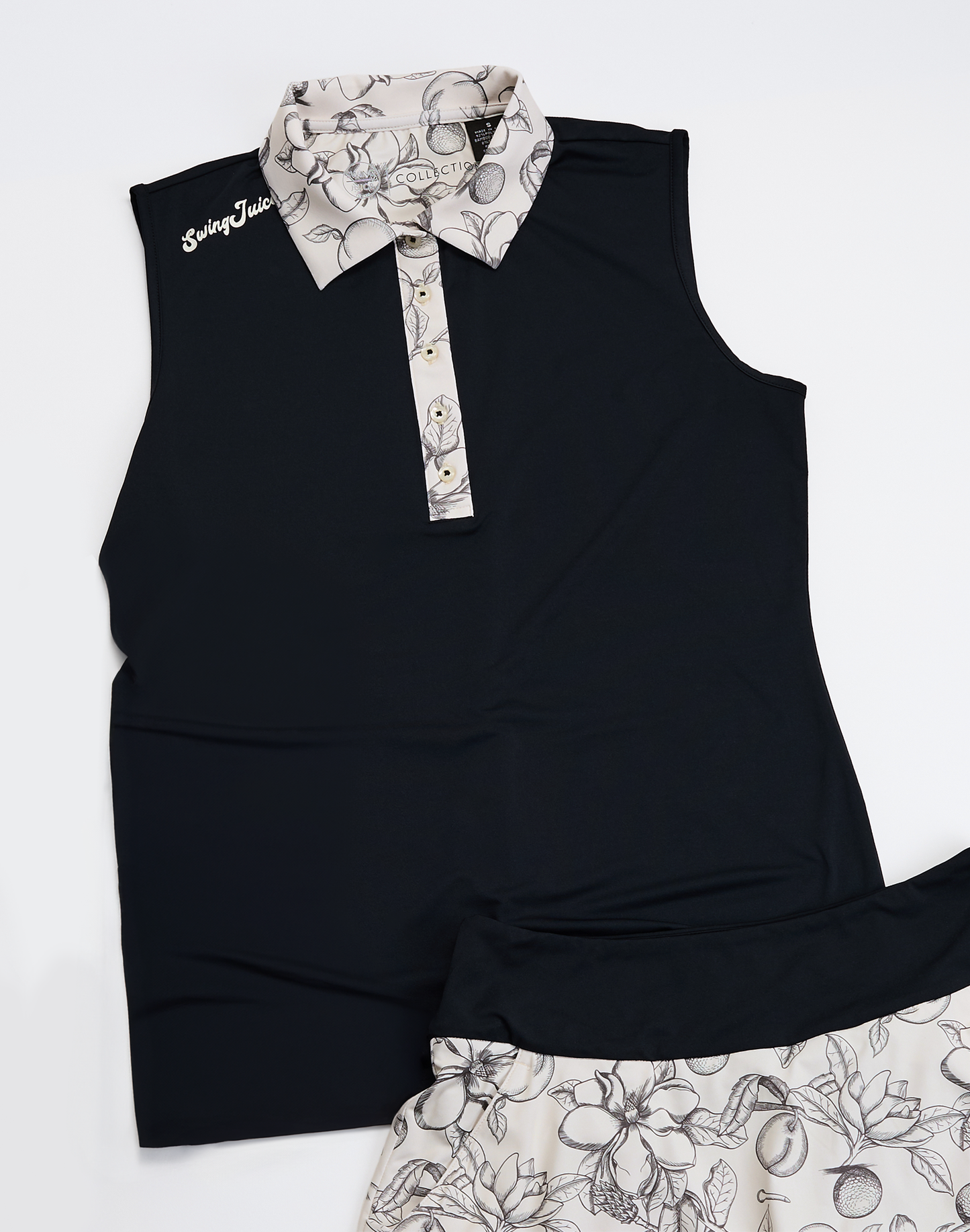 Golf Magnolia Toile Women's Sleeveless Polo-Black