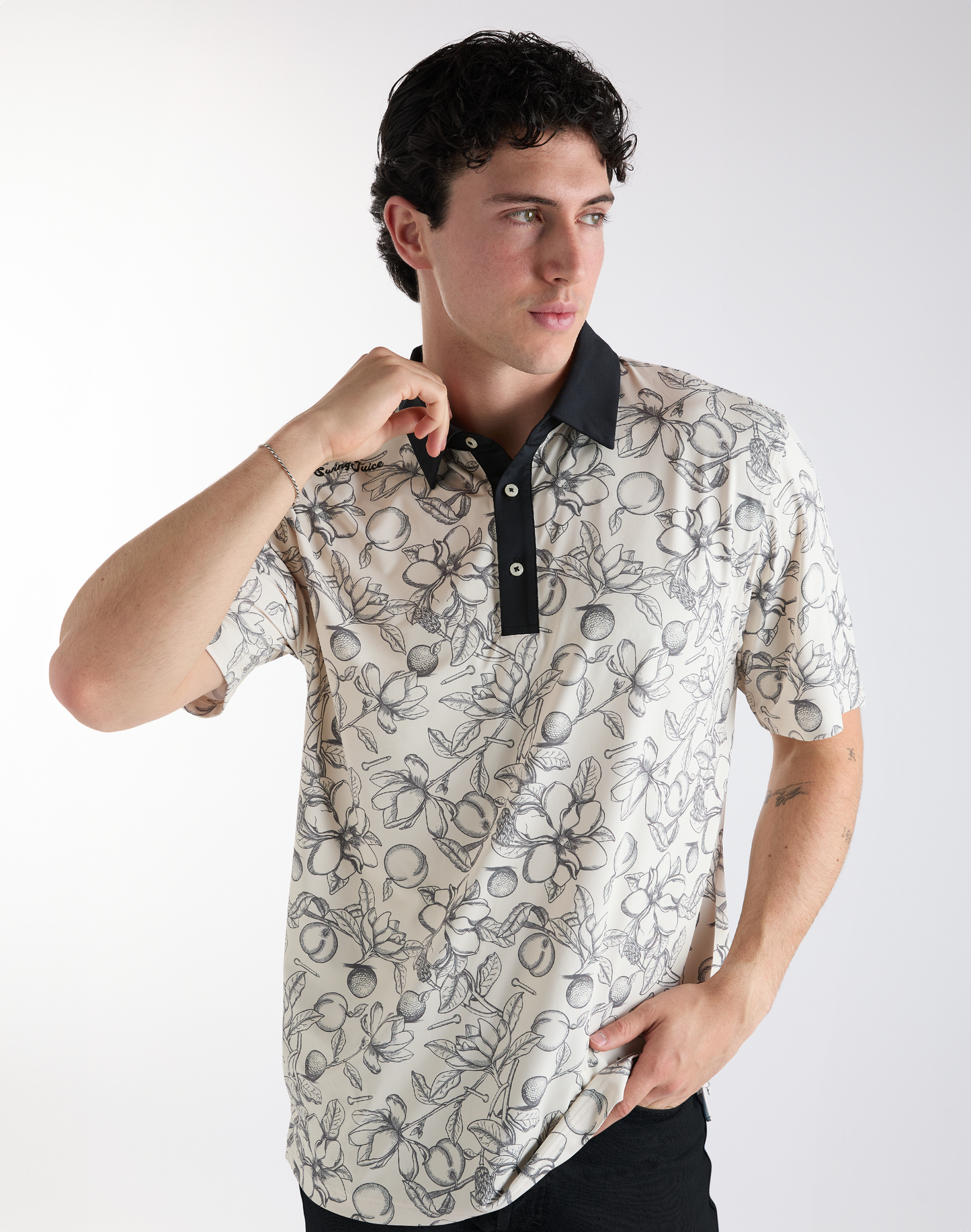 Golf Magnolia Toile Men's Polo-Ivory