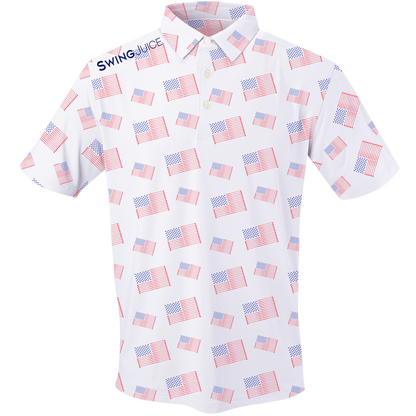 SwingJuice Men's Golf Flag Polo White & Flag Unisex Active Rope Hat Navy-Multi