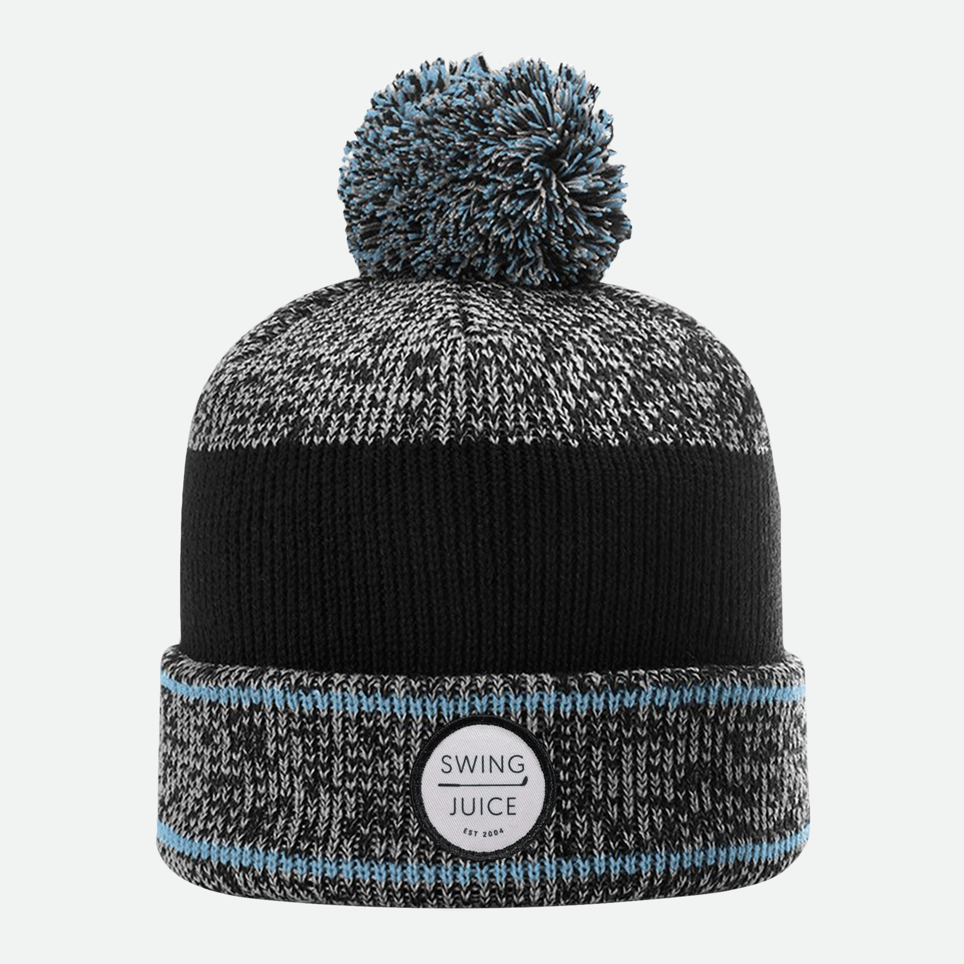SwingJuice Pom Pom Beanie Unisex Golf Hat-Grey Blue Black