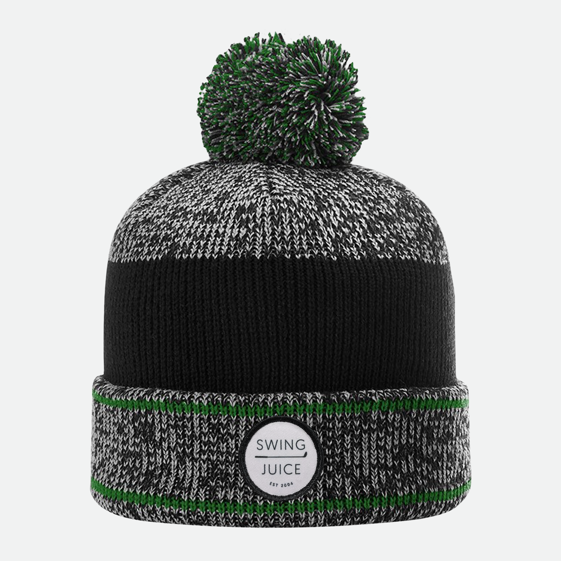 SwingJuice Pom Pom Beanie Unisex Golf Hat-Grey Green Black