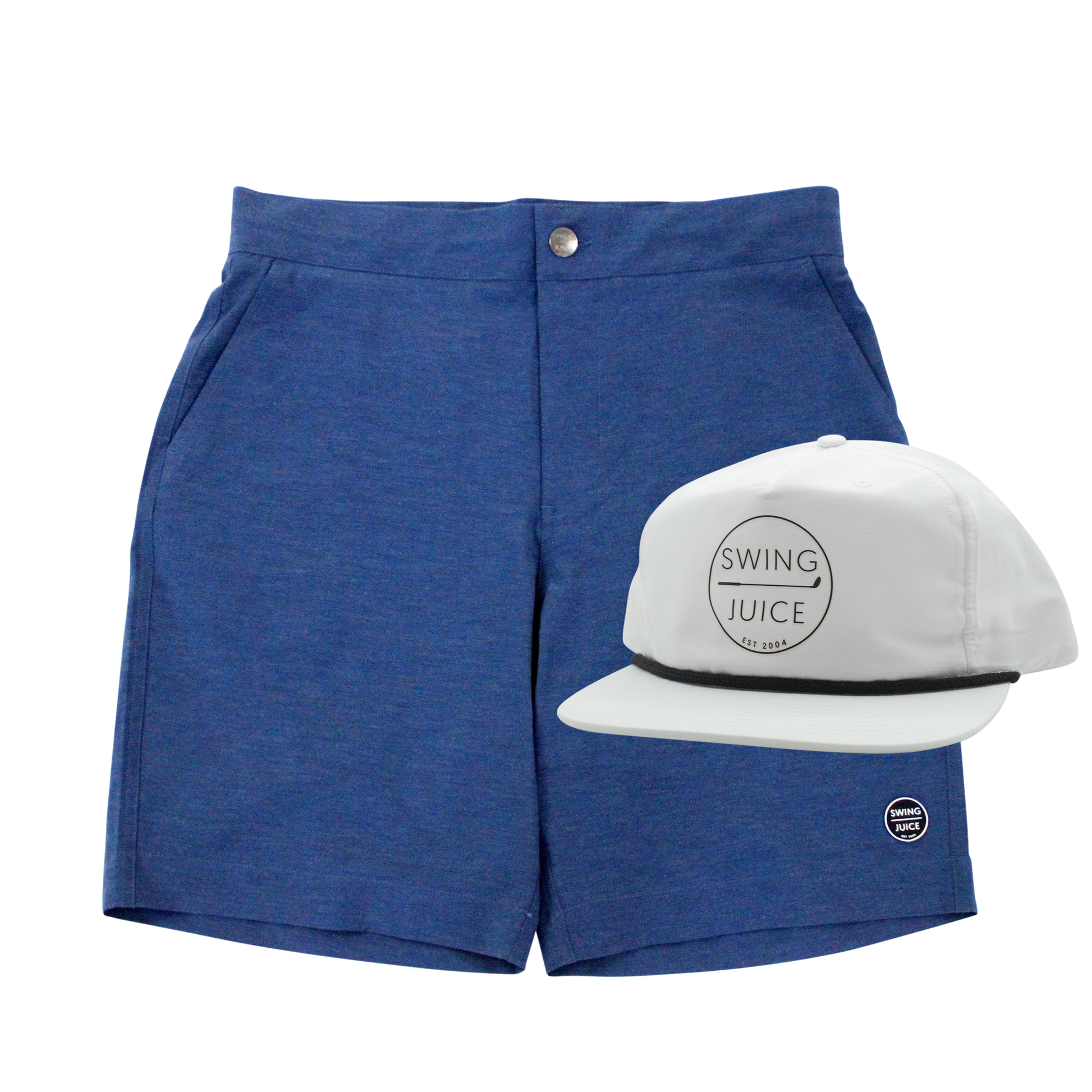 SwingJuice Men's Golf Sunrise Short Coastal Navy & Retro Unisex Rope Hat White Bundle-Multi