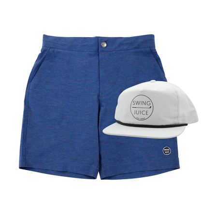SwingJuice Men's Golf Sunrise Short Coastal Navy & Retro Unisex Rope Hat White Bundle-Multi